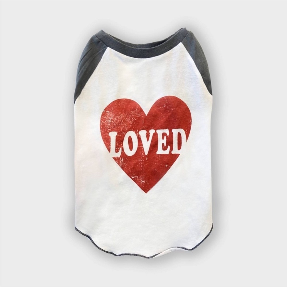 New! Grayson Pup 'Loved' Raglan Dog Tee - White - Medium or Large